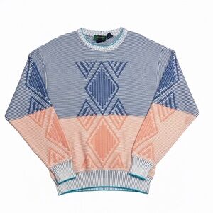 Alexander Julian Blue and White Knit Sweater